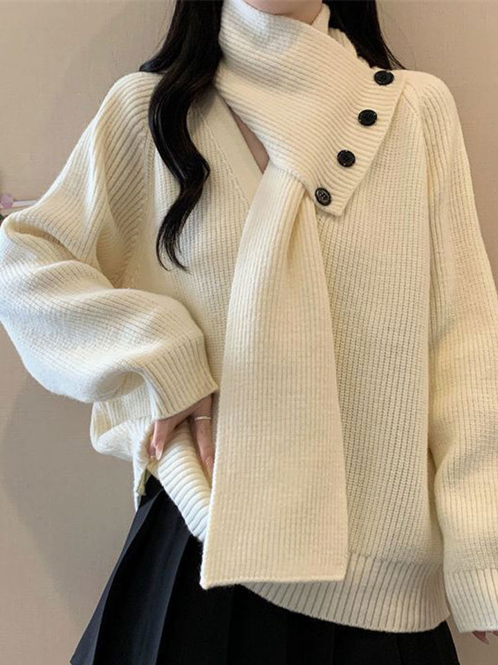 Mia Daily Detachable Scarf Knitted Sweater