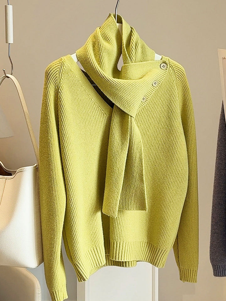 Mia Daily Detachable Scarf Knitted Sweater