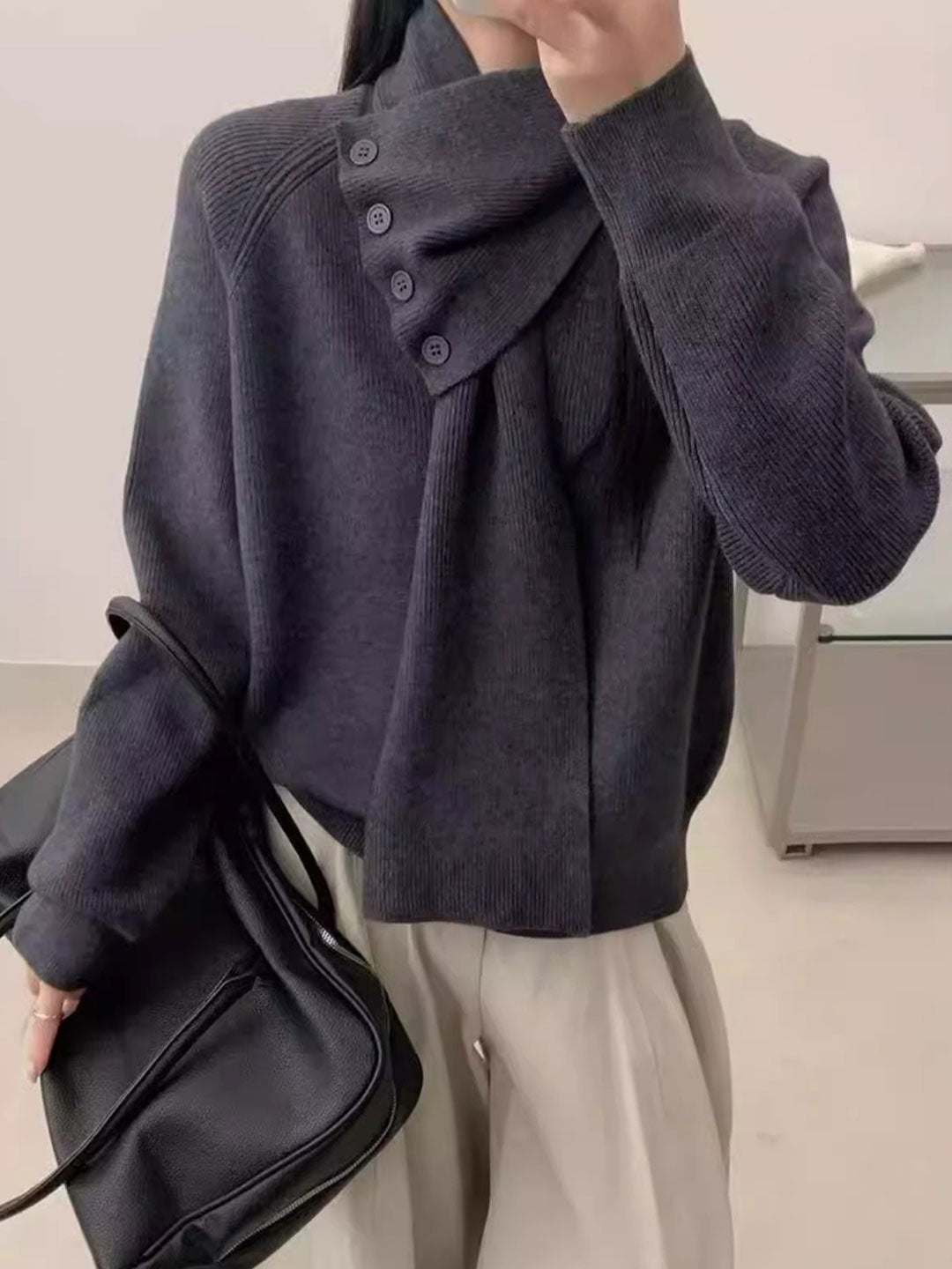 Mia Daily Detachable Scarf Knitted Sweater