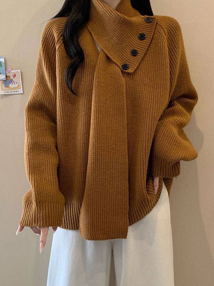 Mia Daily Detachable Scarf Knitted Sweater