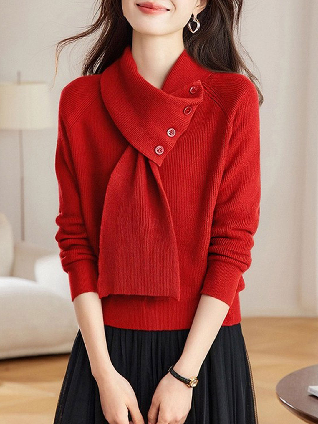 Mia Daily Detachable Scarf Knitted Sweater