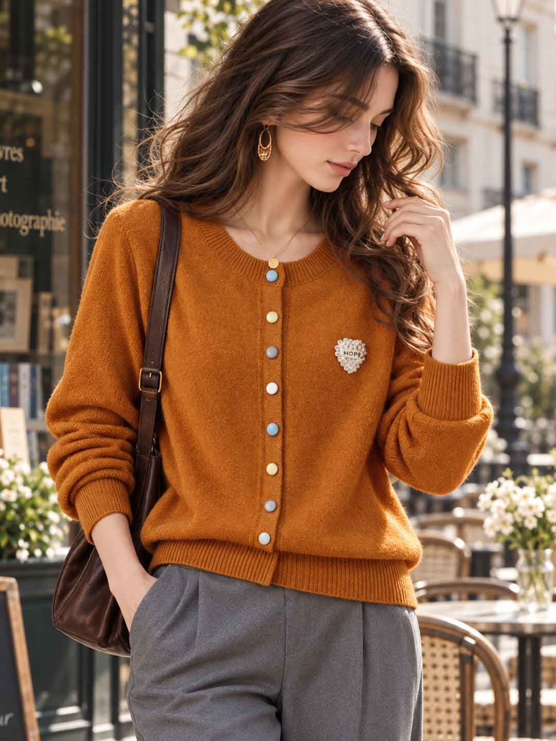 New Wool Crew-neck Knit Cardigan