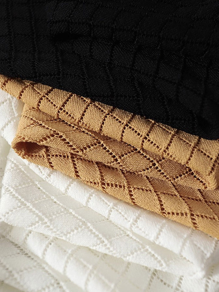 Ashley Classic V-Neck Hollow Solid Color Knitted Top-Camel