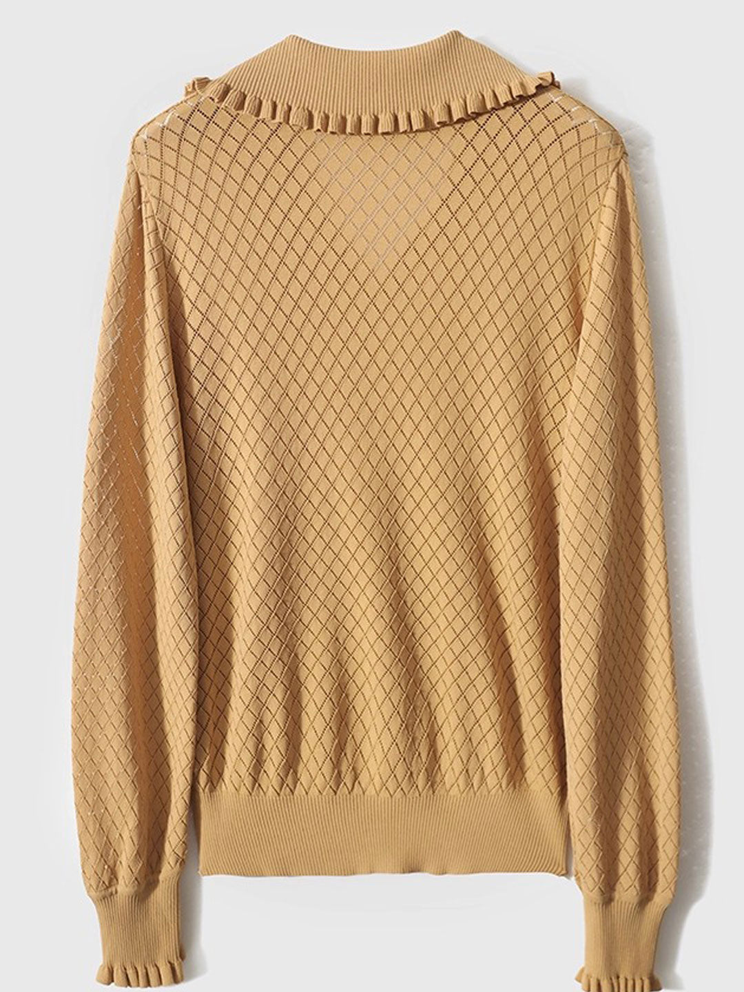 Ashley Classic V-Neck Hollow Solid Color Knitted Top-Camel