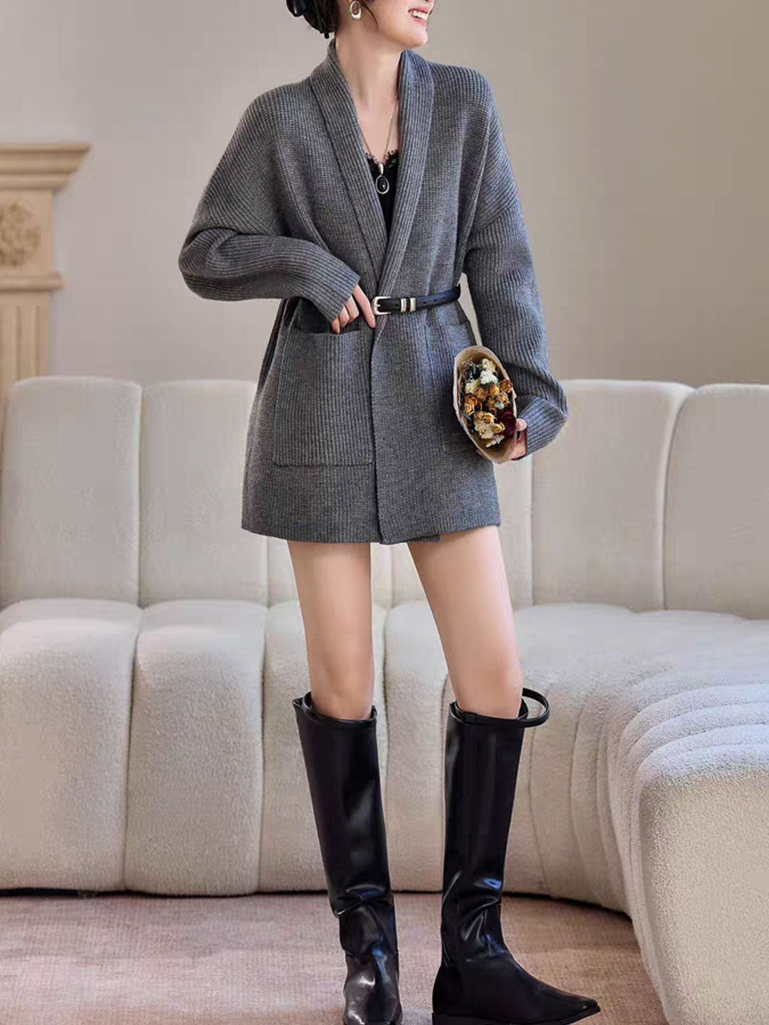 Emily Classic V-Neck Thick Knitted Coat