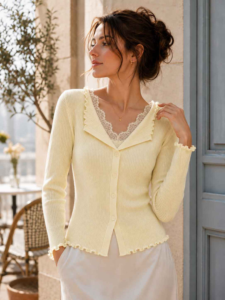 Patchwork Lace Trim V-neck Top
