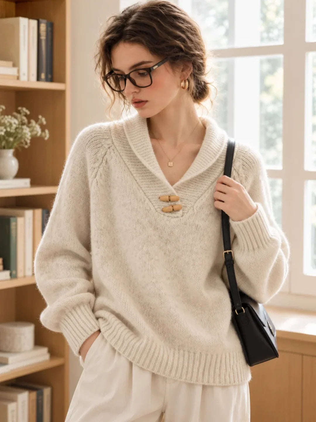 Toggle-button Collared Sweater