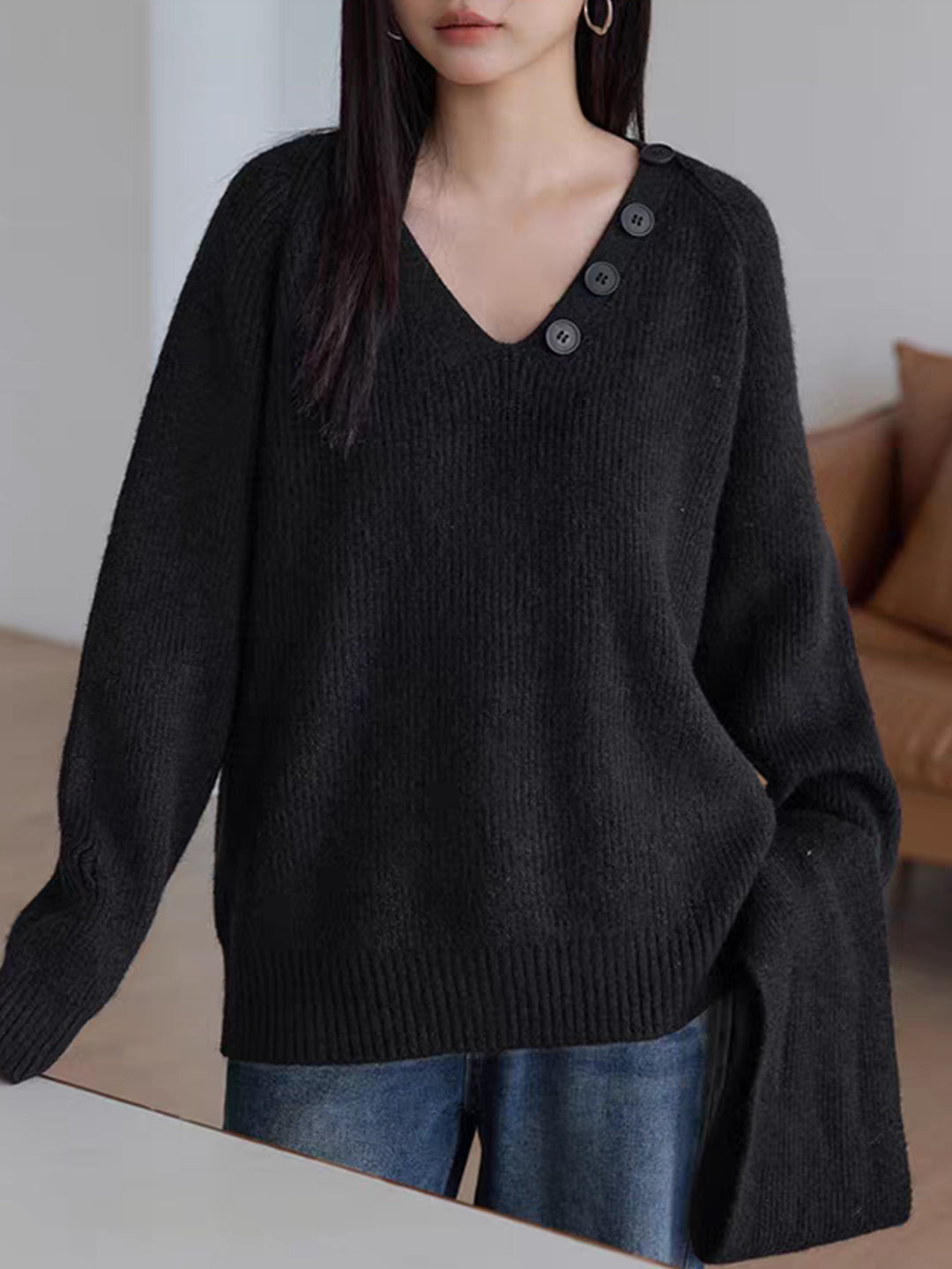 Mia Daily Detachable Scarf Knitted Sweater