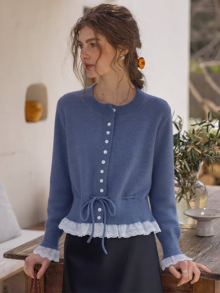 Anna Daily Crew Neck Drawstring Lace Knitted Top