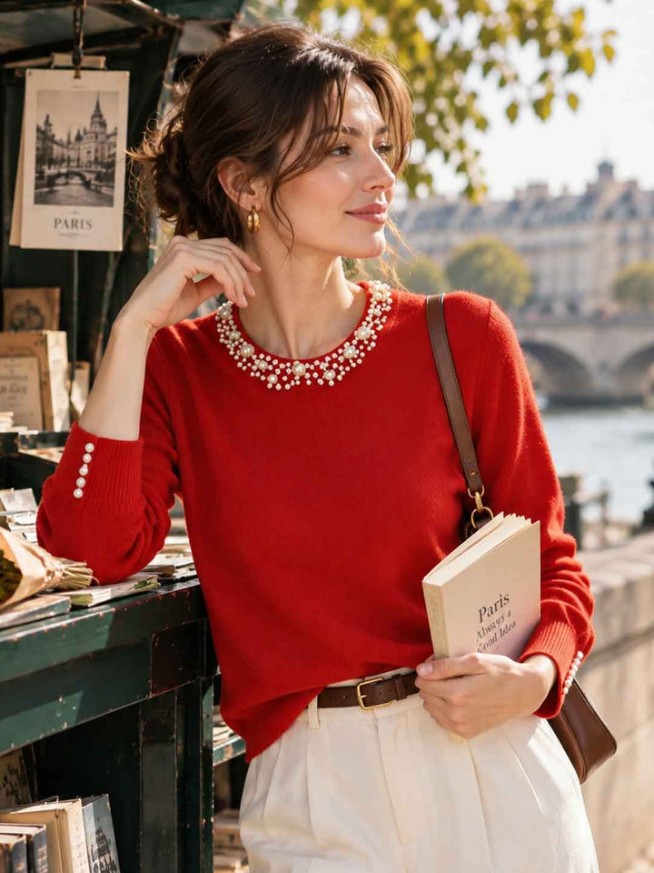 Elizabeth Elegant Beaded Pullover Knitted Top