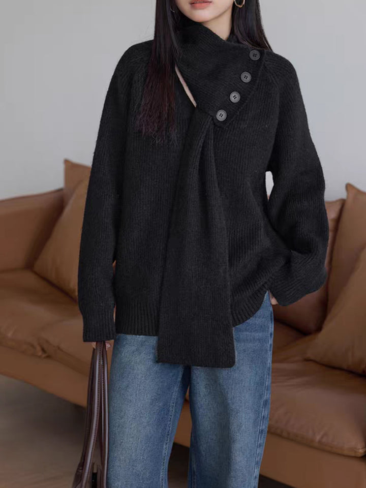 Mia Daily Detachable Scarf Knitted Sweater