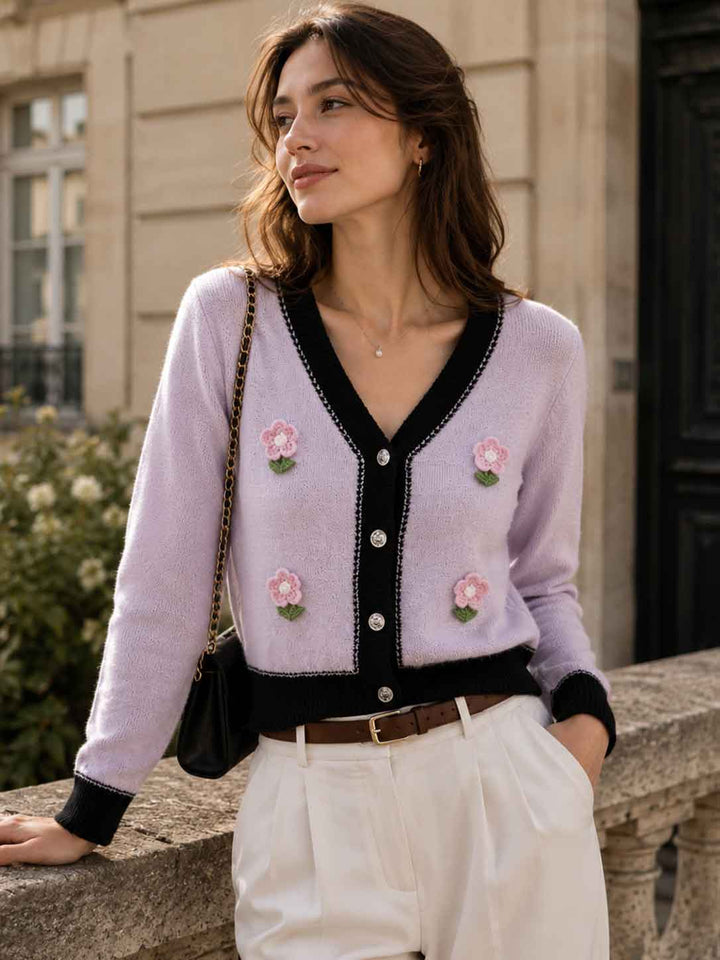 Color-blocked Floral Cardigan