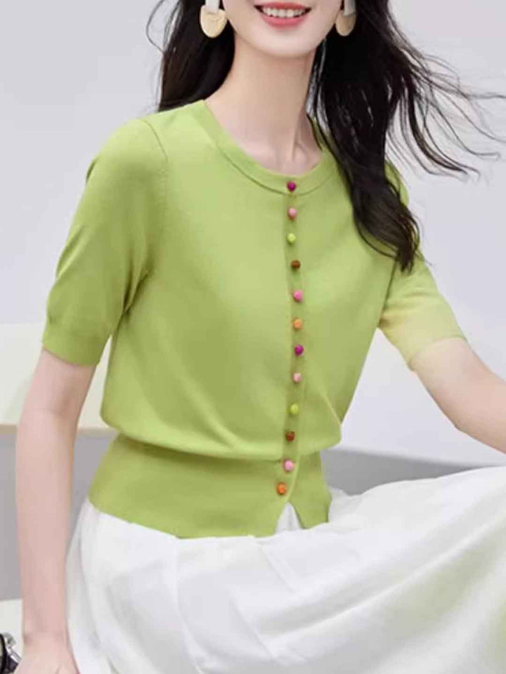 Julia Elegant Crew Neck Solid Color Knitted Cardigan