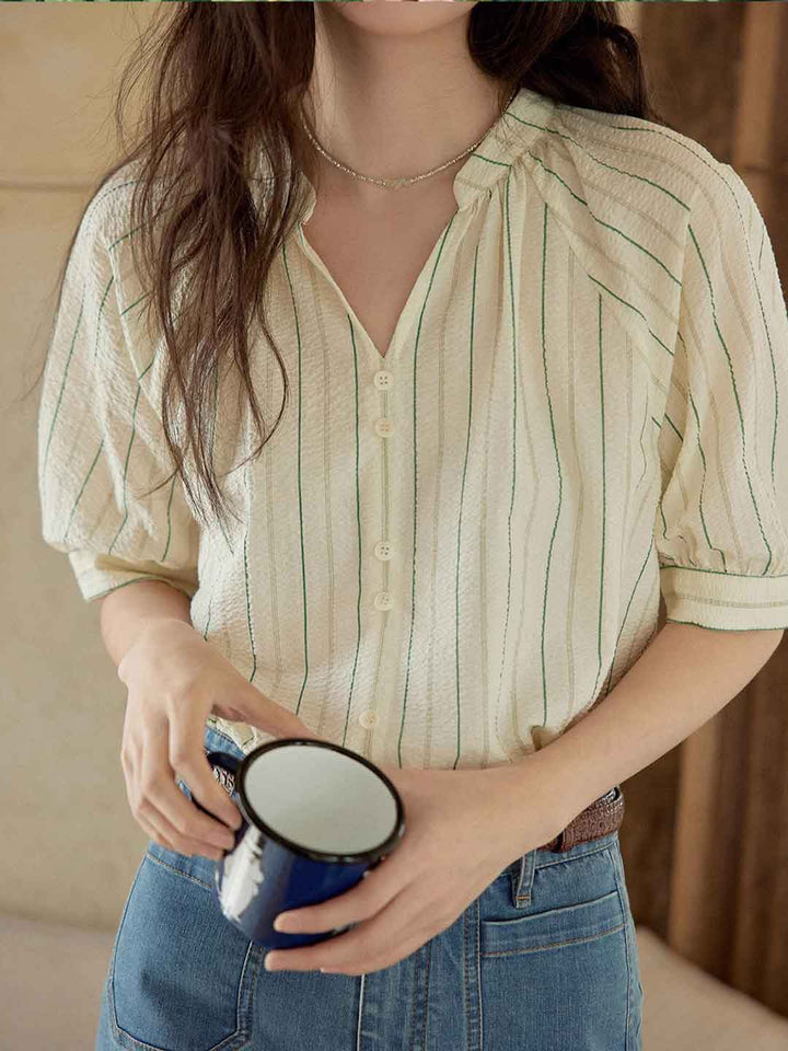 Sarah Loose V-Neck Striped Shirt