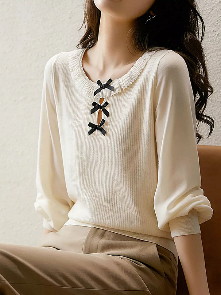 Mariah Sweet Crew Neck Bow Mesh Top