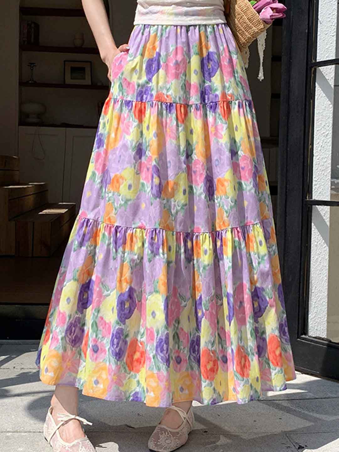 Lily Retro Painting Printed A-line Skirt