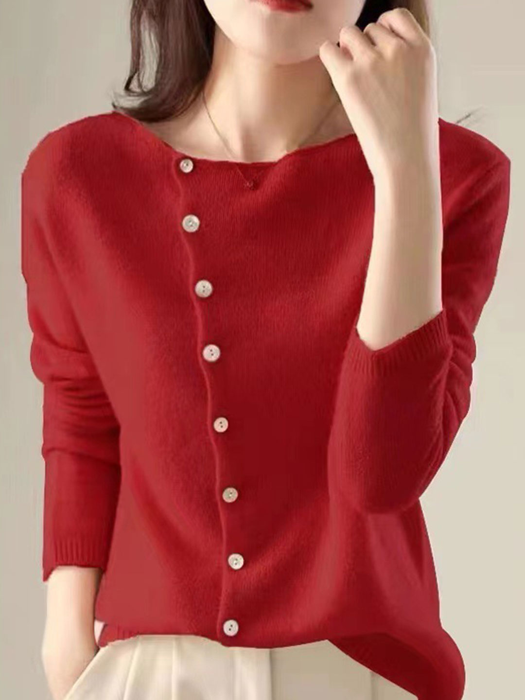 Kayla Classic Crew Neck Knitted Cardigan