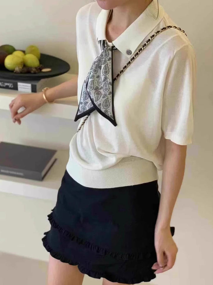 Maria Elegant Polo Collar Knitted Top
