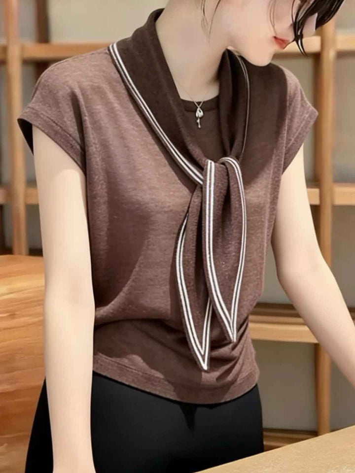 Ava Loose Crew Neck Solid Color Ribbon Knitted Top