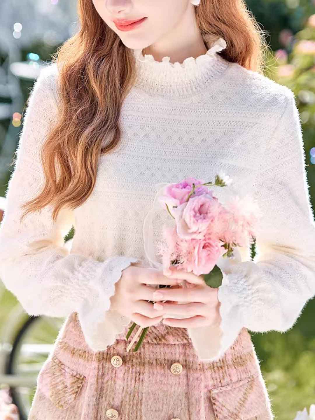 Ella Classic Crocheted Brushed Lace Trim Top