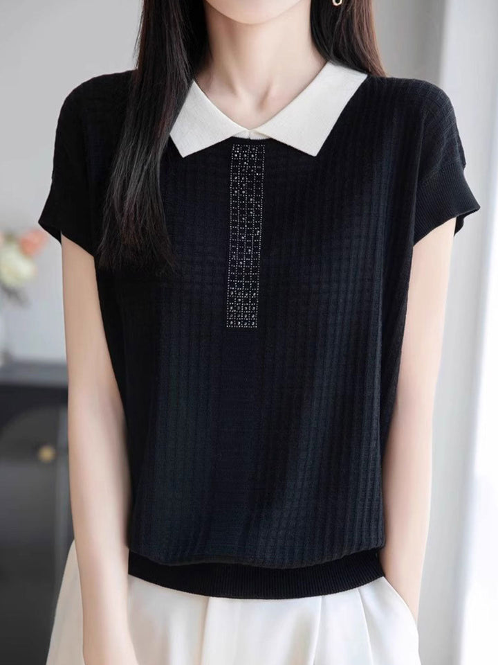 Ariana Loose Dollar Collar Rhinestone Top