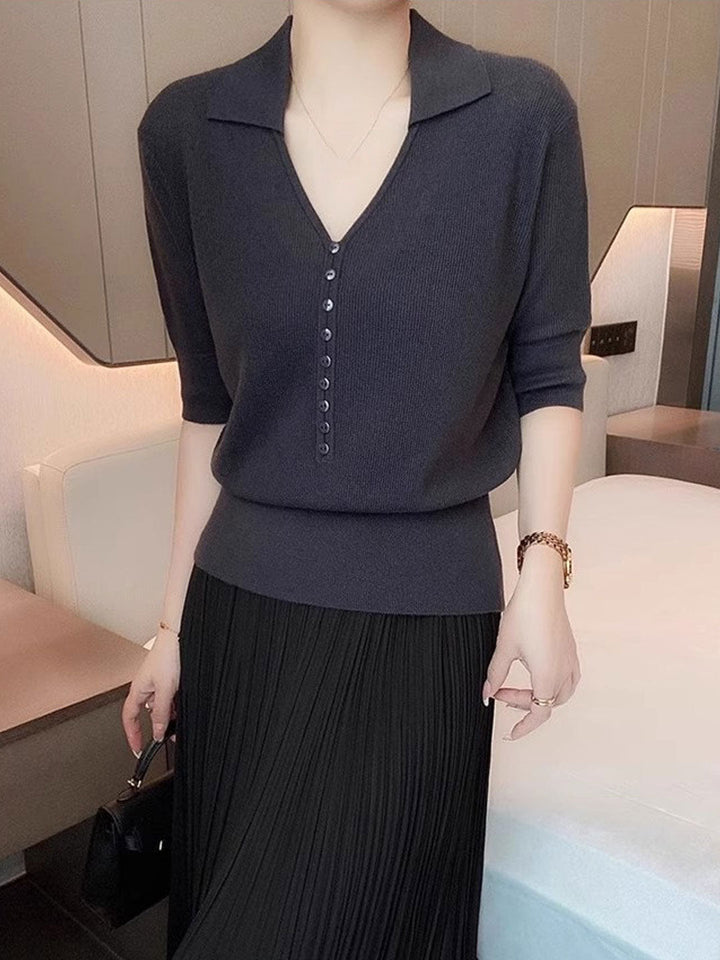 Katelyn Classic Solid Color Ribbed Knitted Top