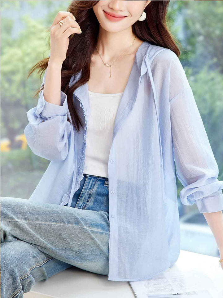 Isabella Casual Solid Color Hooded Shirt