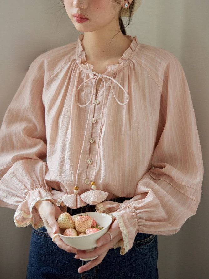 Samantha Elegant Auricular Collar Tie Blouse