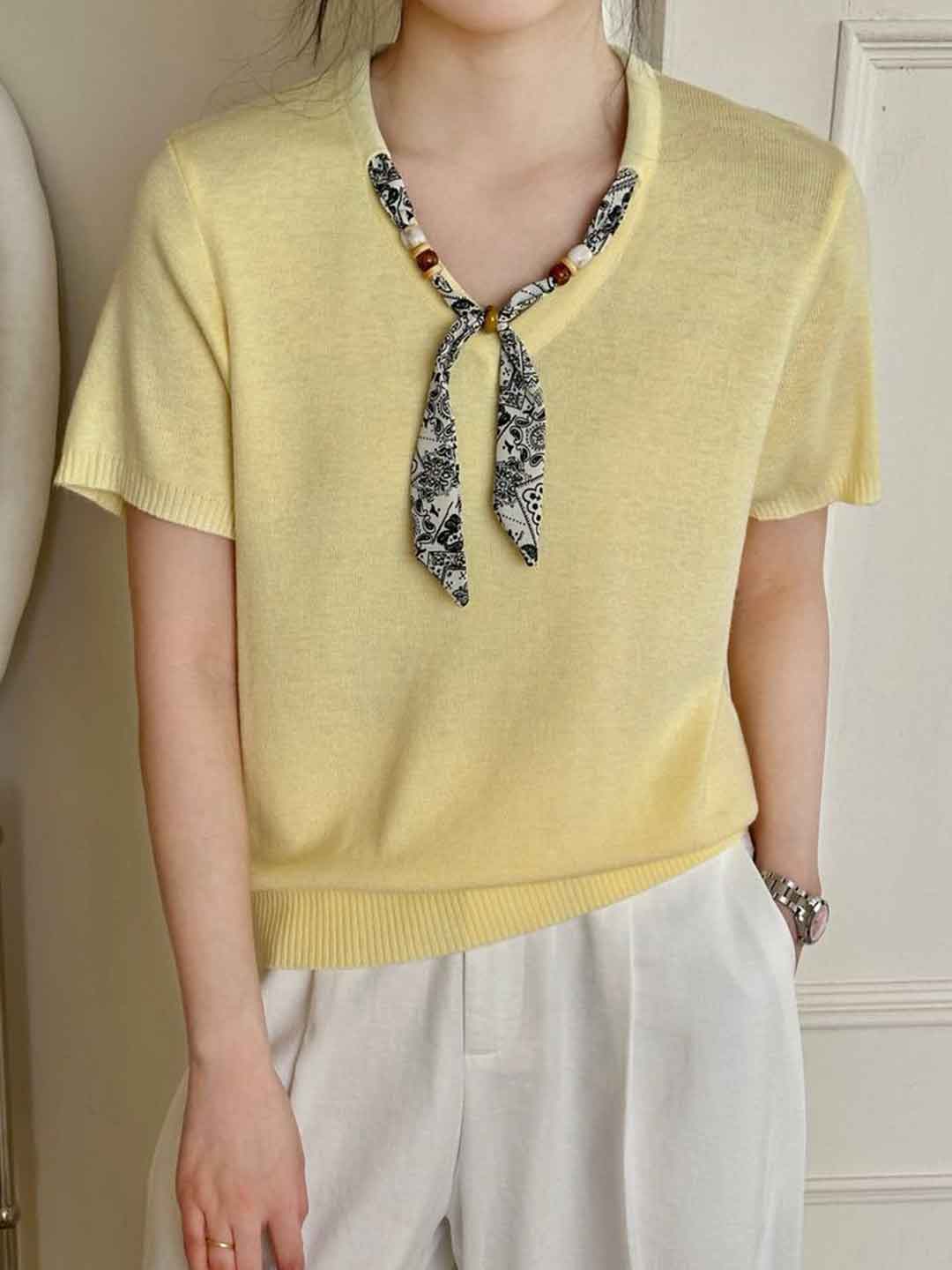Kaylee Loose V-Neck Scarf Knitted Top