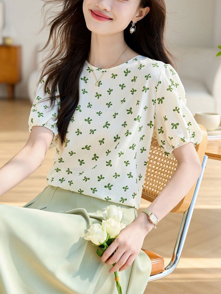 Isabella Classic Crew Neck Printed Chiffon Top