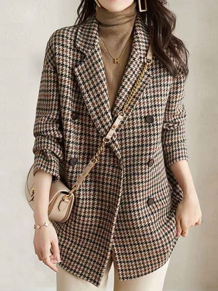 Emily Loose Suit Collar Houndstooth Trench Coat