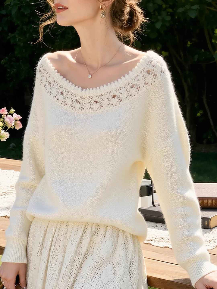 Chloe Daily Off-Shoulder Hollowed Knitted Sweater