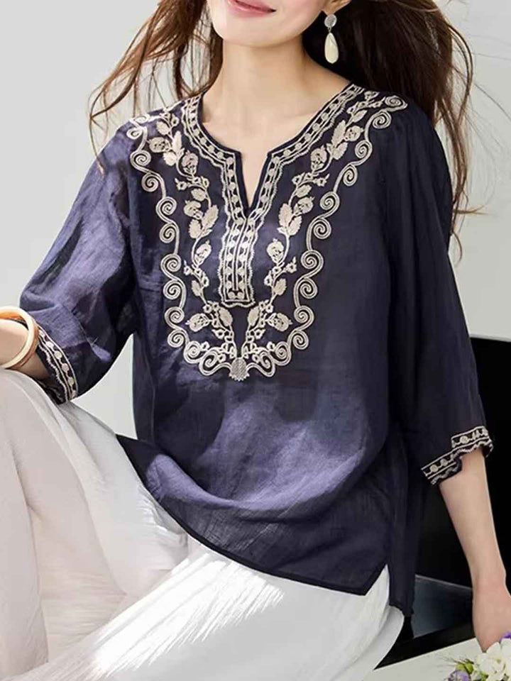 Paige Loose Crew Neck Embroidered Top