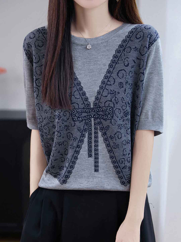 Sophie Loose Crew Neck Color-Block Jacquard Knitted Top