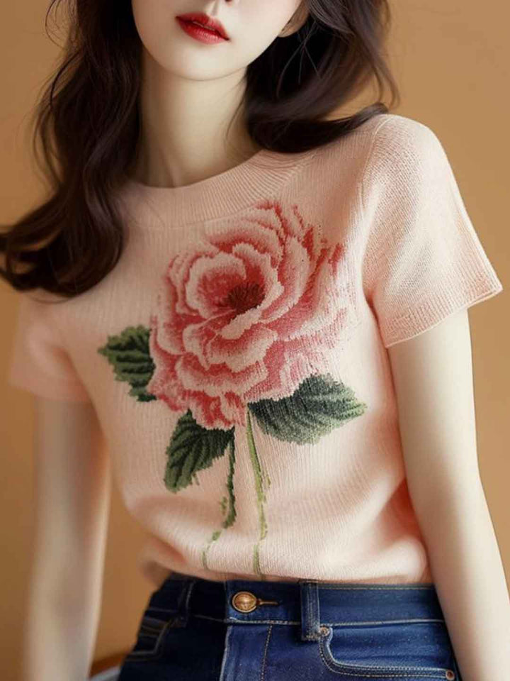 Emily Casual Crew Neck Printed Knitted Top