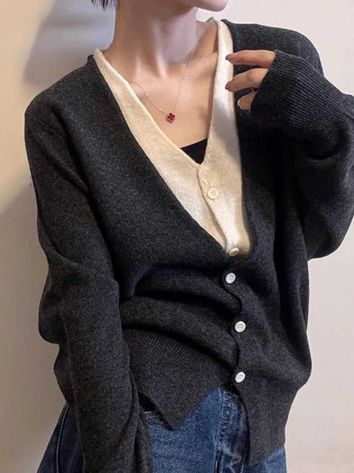 Layla V-Neck Mock Two-Piece Knitted Cardigan