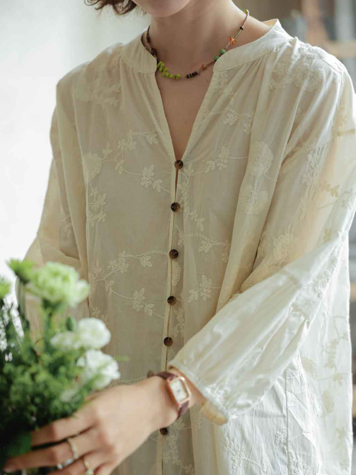Camila Loose V-Neck Embroidered Top