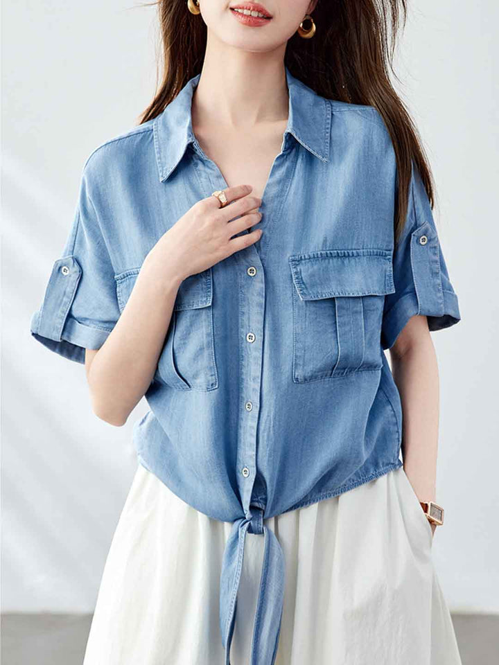 Taylor Casual V-Neck Solid Color Shirt