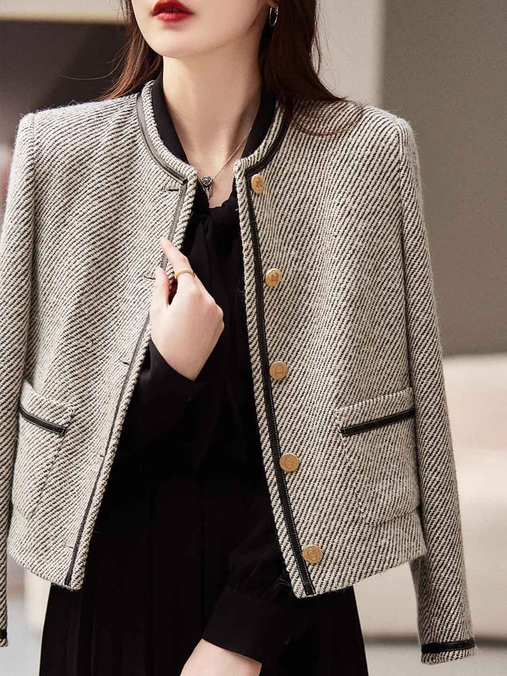 Nevaeh Simple Crew Neck Tweed Textured Jacket