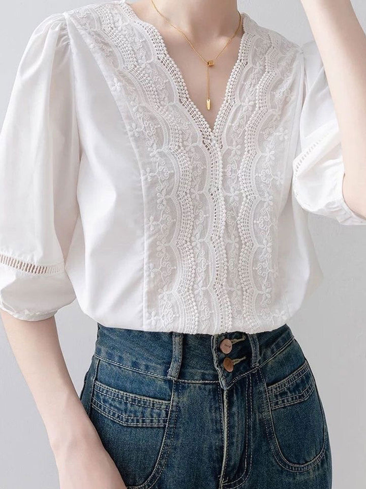 Sofia Vintage V-Neck Lace Patchwork Top