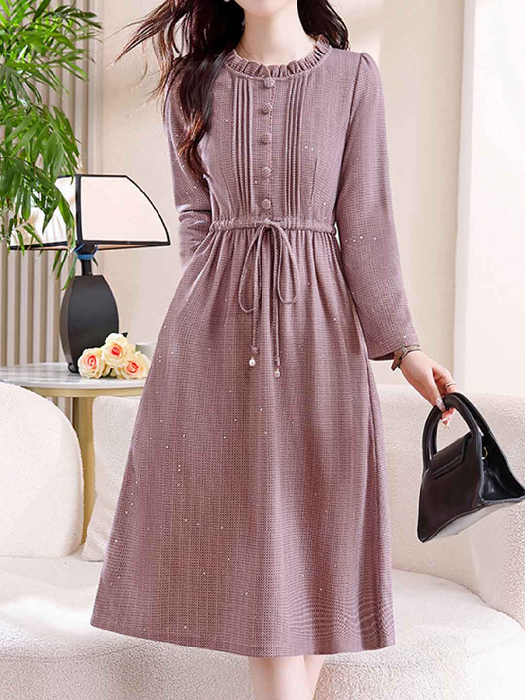 Natalie Slim Crew Neck Waist A-Line Dress