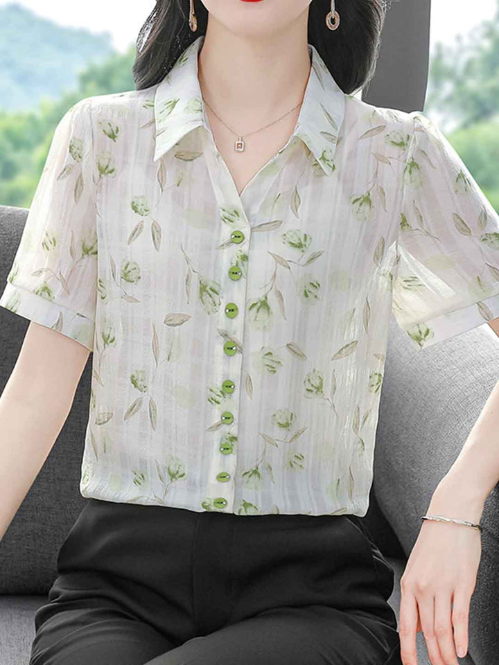 Isabelle Elegant Polo Printed Chiffon Shirt
