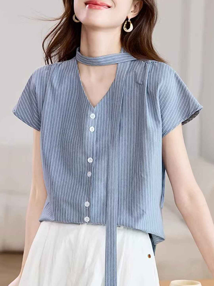 Brianna Daily V-Neck Ribbon Shirt