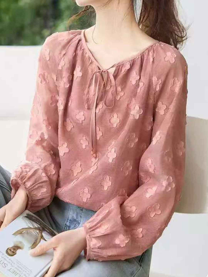Mariah Spring V-Neck Jacquard Textured Top