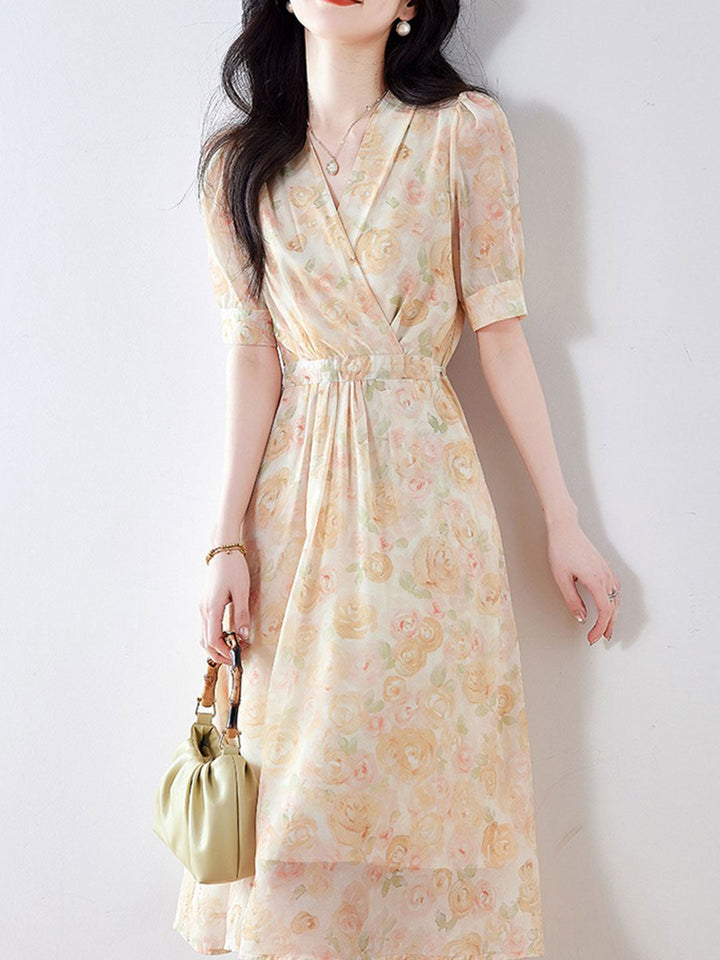 Gabriella Daily V-Neck Floral Printed Chiffon Dress