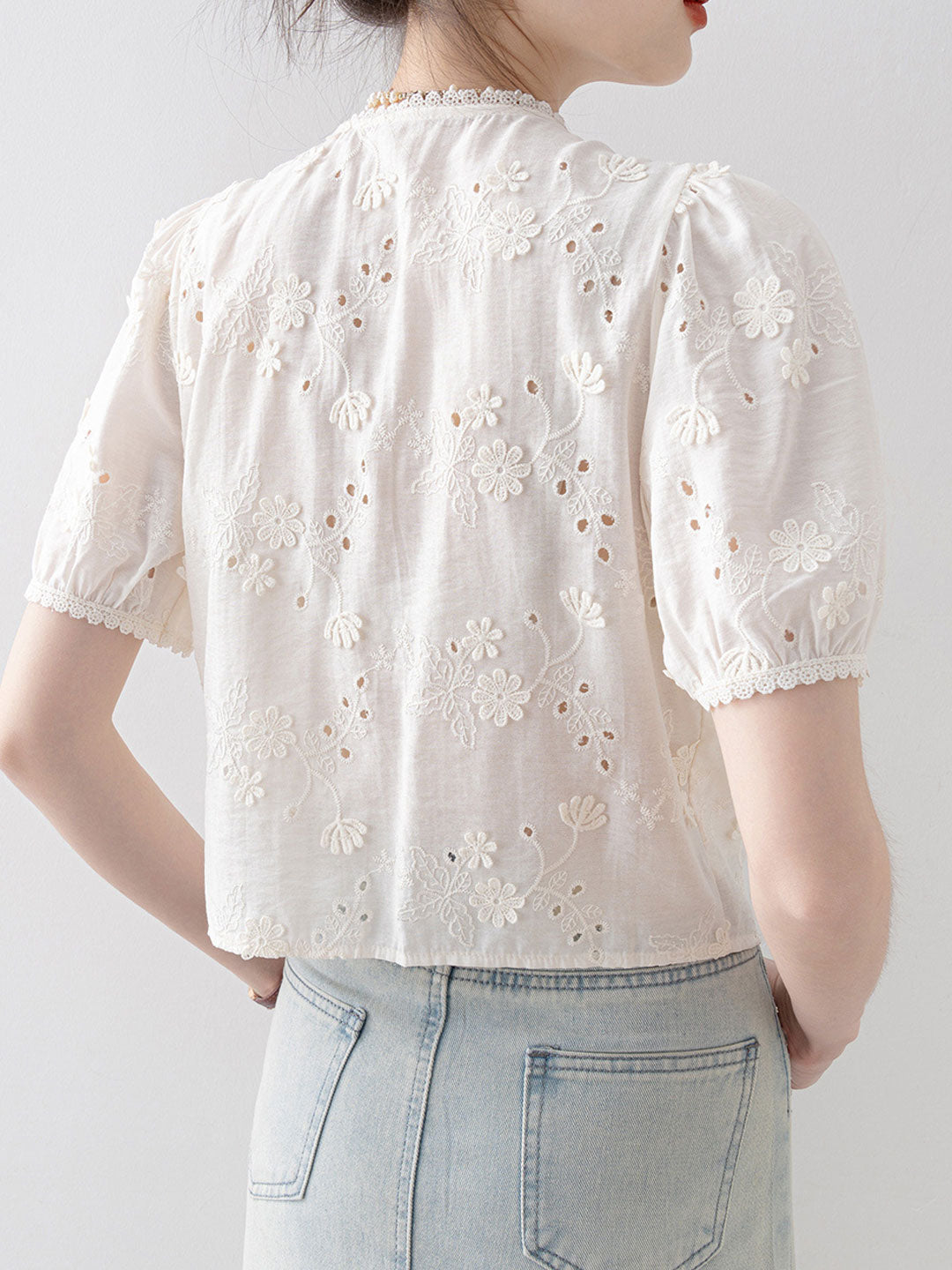 Grace Daily V-Neck Lace Hollowed Blouse