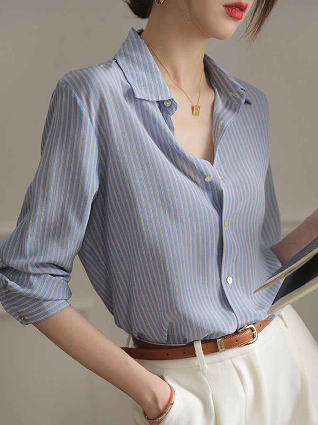 Sophie Classic Polo Collar Striped Shirt