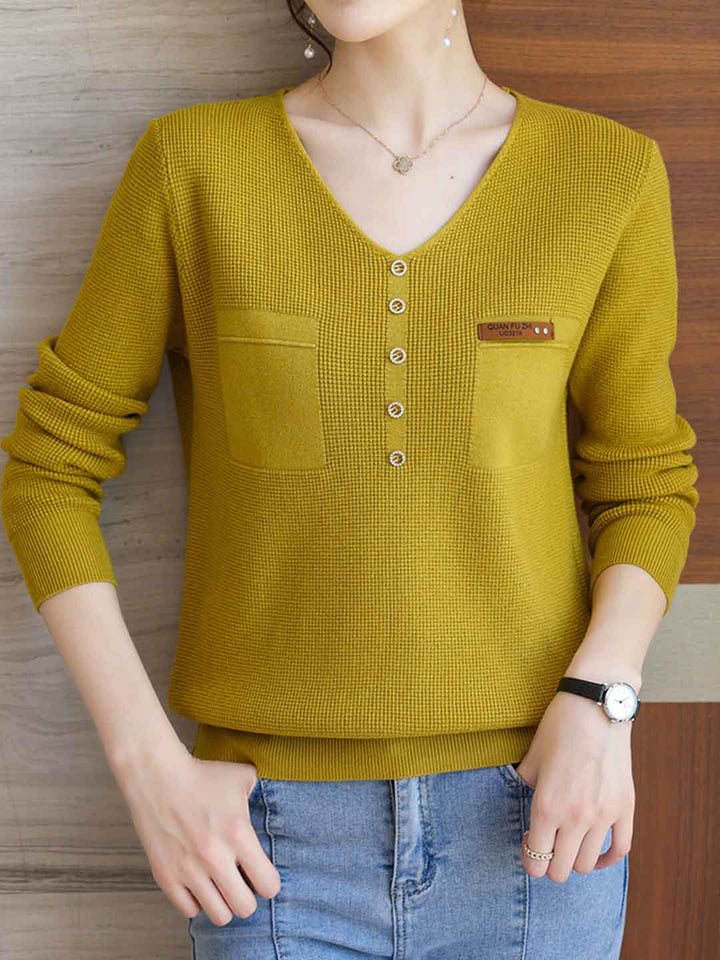 Zoey Loose V-Neck Buttons Pullover Knitted Sweater