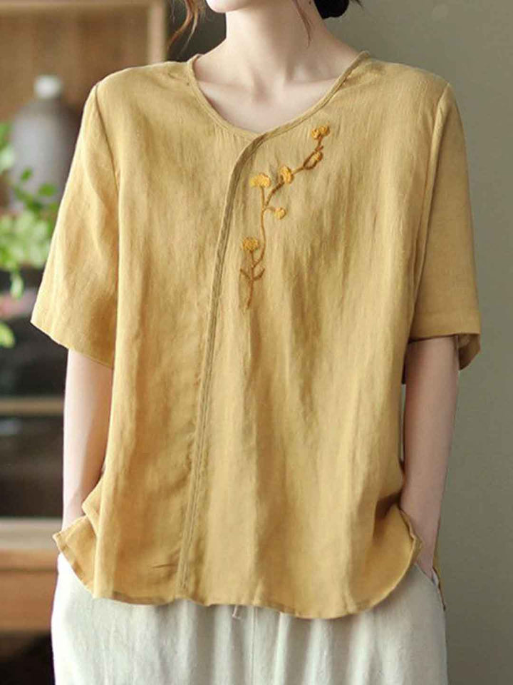 Olivia Loose V-Neck Embroidered Top