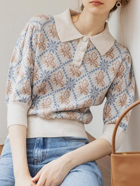 Roselili Slim Fit Knit Pullover-Beige